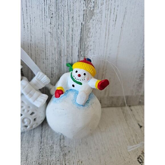 Snowman sparkle glitter Cardinal bird ornament snowball Xmas tree - Picture 2 of 16